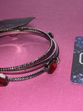 paparazzi Silver-Tone Stacked Bracelet Set with Red Heart Accents